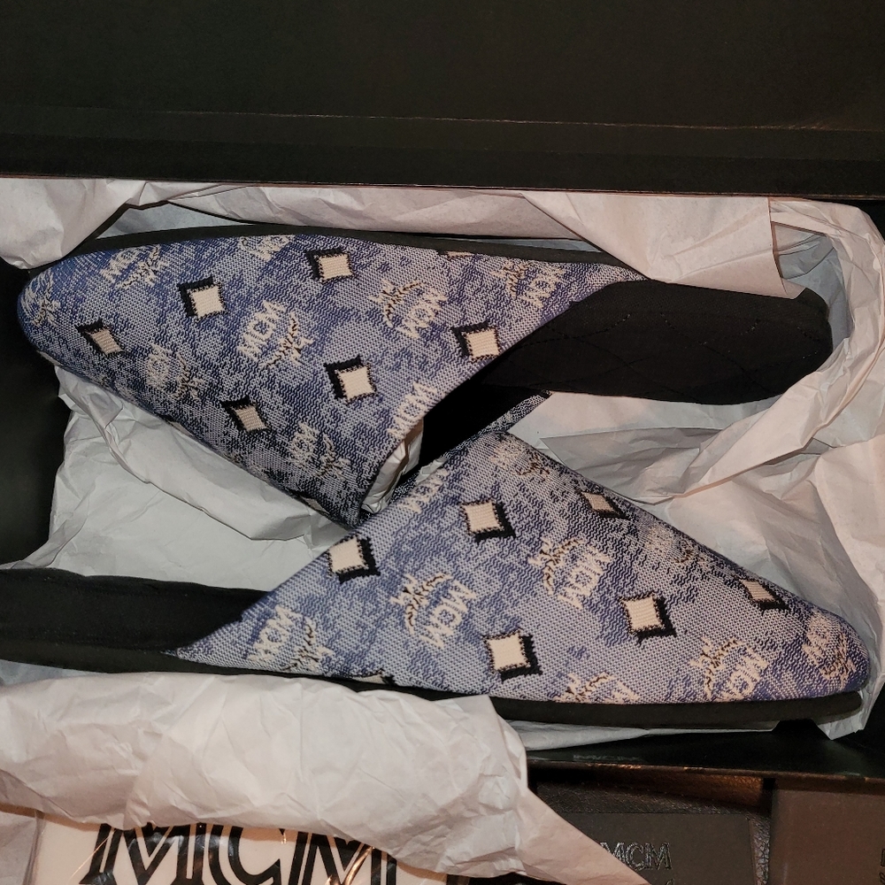 MCM Womens Vintage Blue Monogram Slides - Picture 11 of 16